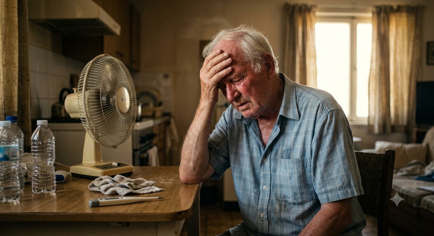 Senior leidet unter der Hitze. Symbolbild: Generiert mit KI / Sanuvita