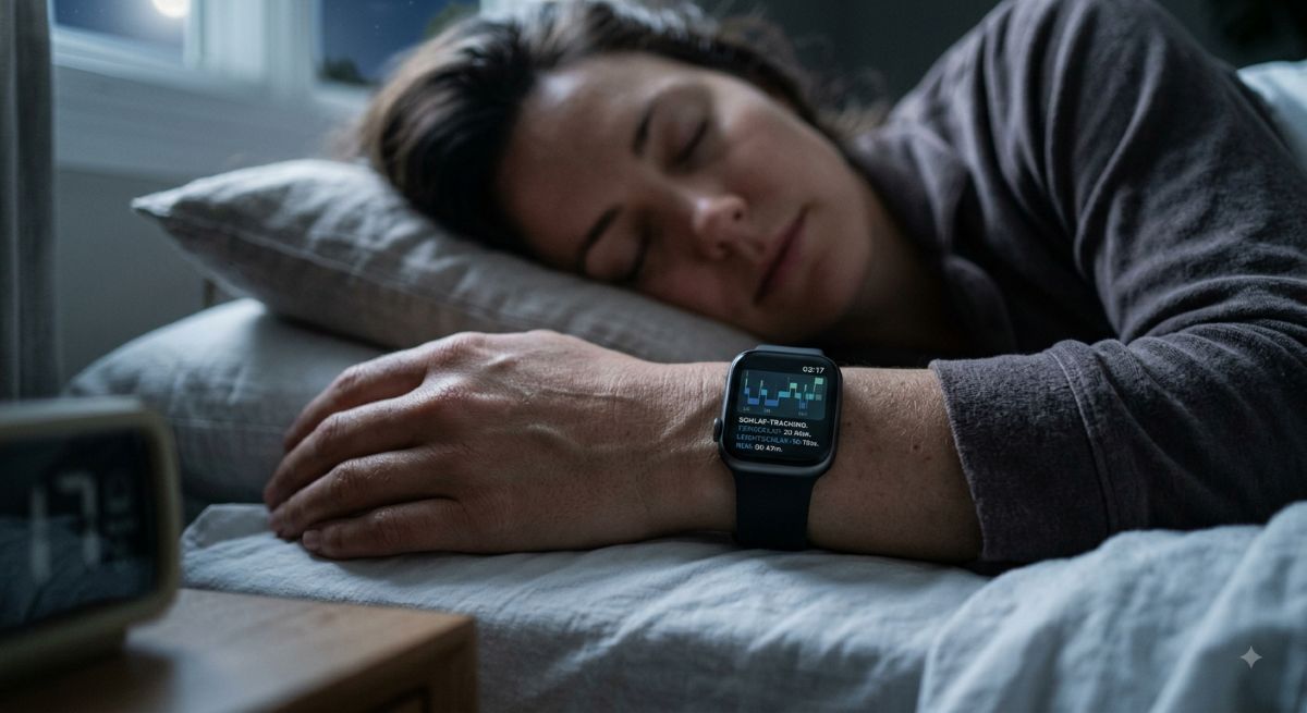 Fitness-Tracker misst Schlafphasen am Handgelenk - Symbolbild: Generiert mit KI / Sanuvita
